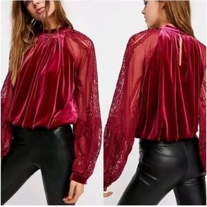 Free People Dream Team Velvet Lace Top